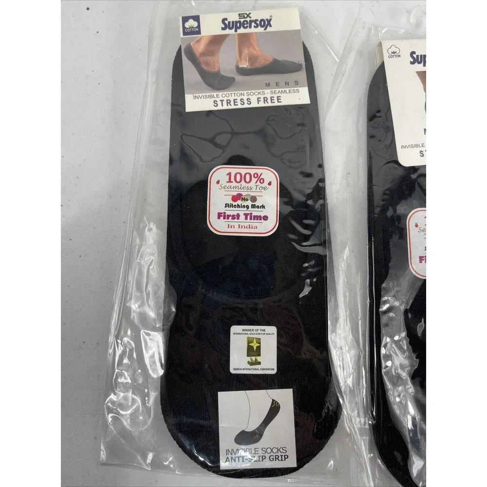 Supersox Mens Black invisible Cotton‎ Socks Seamless Medium 8-10